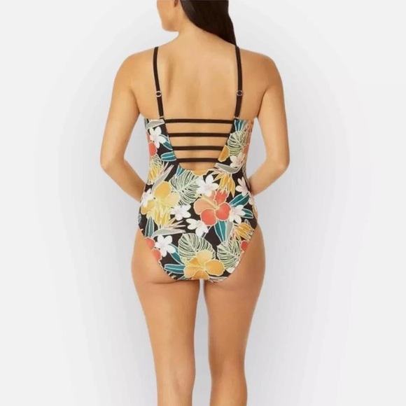 Hurley Floral One Piece Swimsuit - Black, Red, Yellow, Green, Pink - Picture 2 of 5